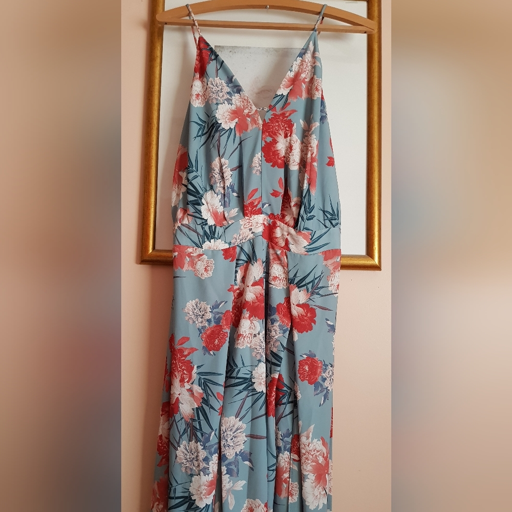 🌷Host Pick🌷Sheike Awakenings blue floral wide leg jumpsuit *Note minor flaws* - Picture 2 of 13
